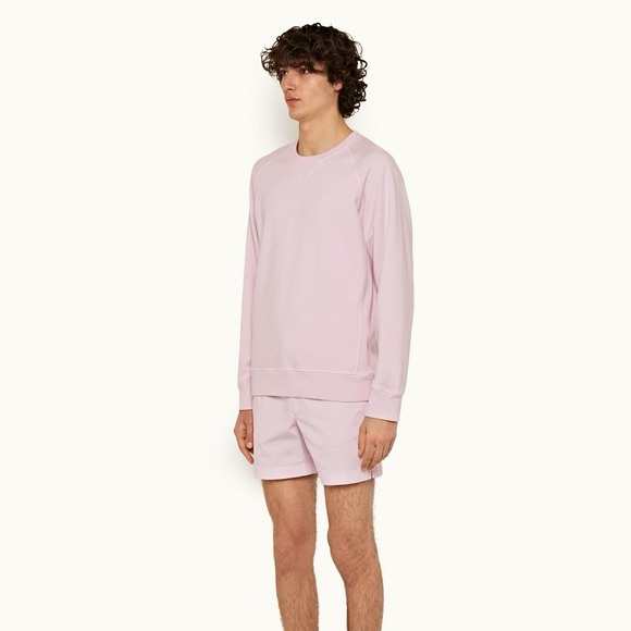 Orlebar Brown Watkins Conch Pink Garment Dyed Cotton Jersey Crewneck Size Medium